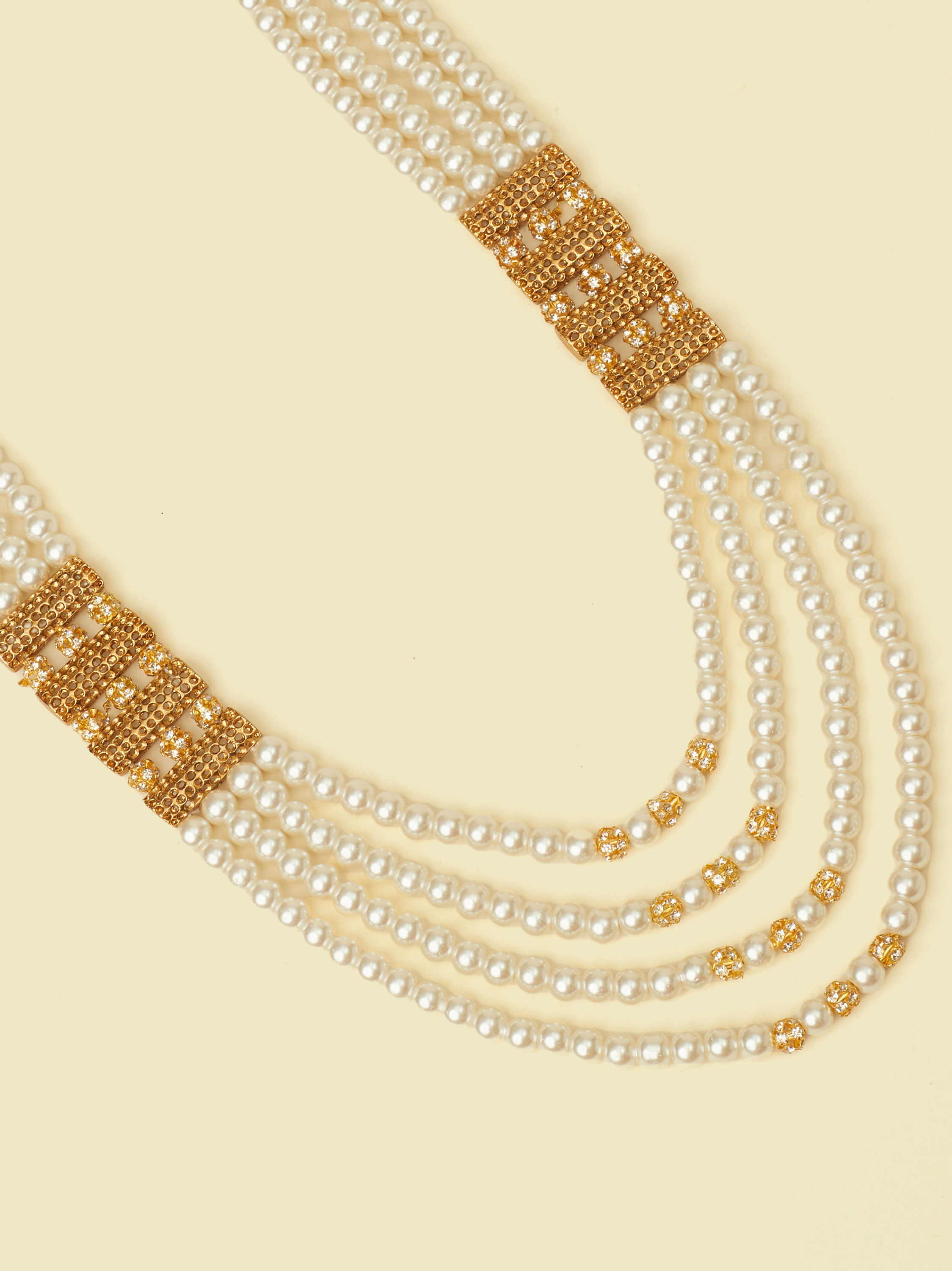 Manyavar Men Cream Pearl Stone Layered Pendant Mala