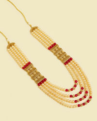 Manyavar Men Beige Maroon Pearl Layered Mala with Rhinestone Embellishments