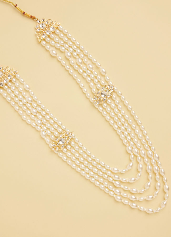 Manyavar Men Pearl and Polki Pendant Mala