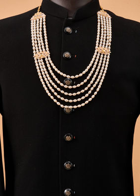Manyavar Men Champagne Mala with Gold Accents
