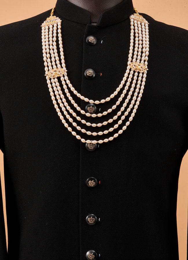 Manyavar Men Champagne Mala with Gold Accents