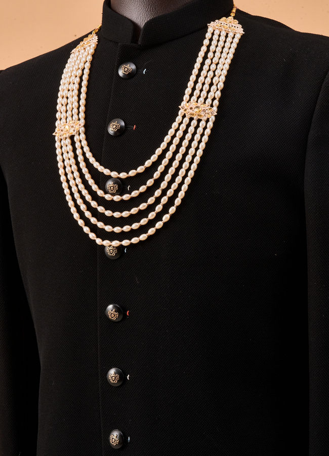 Manyavar Men Champagne Mala with Gold Accents