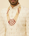 Manyavar Men Pearl and Red Polki Pendant Layered Mala