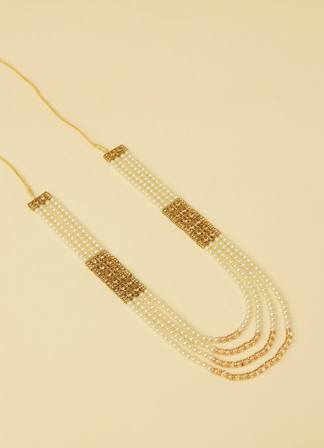 Manyavar Men Pearl and Pink Stone Pendant Mala