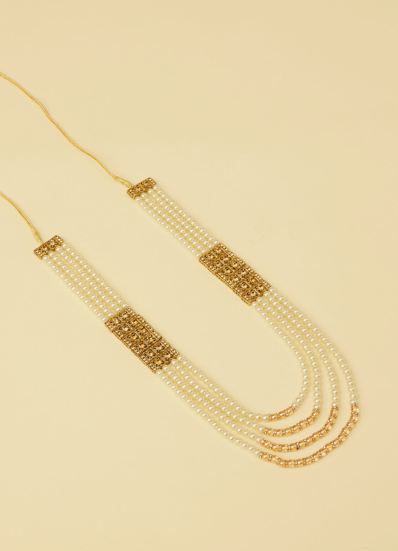 Manyavar Men Pearl and Pink Stone Pendant Mala