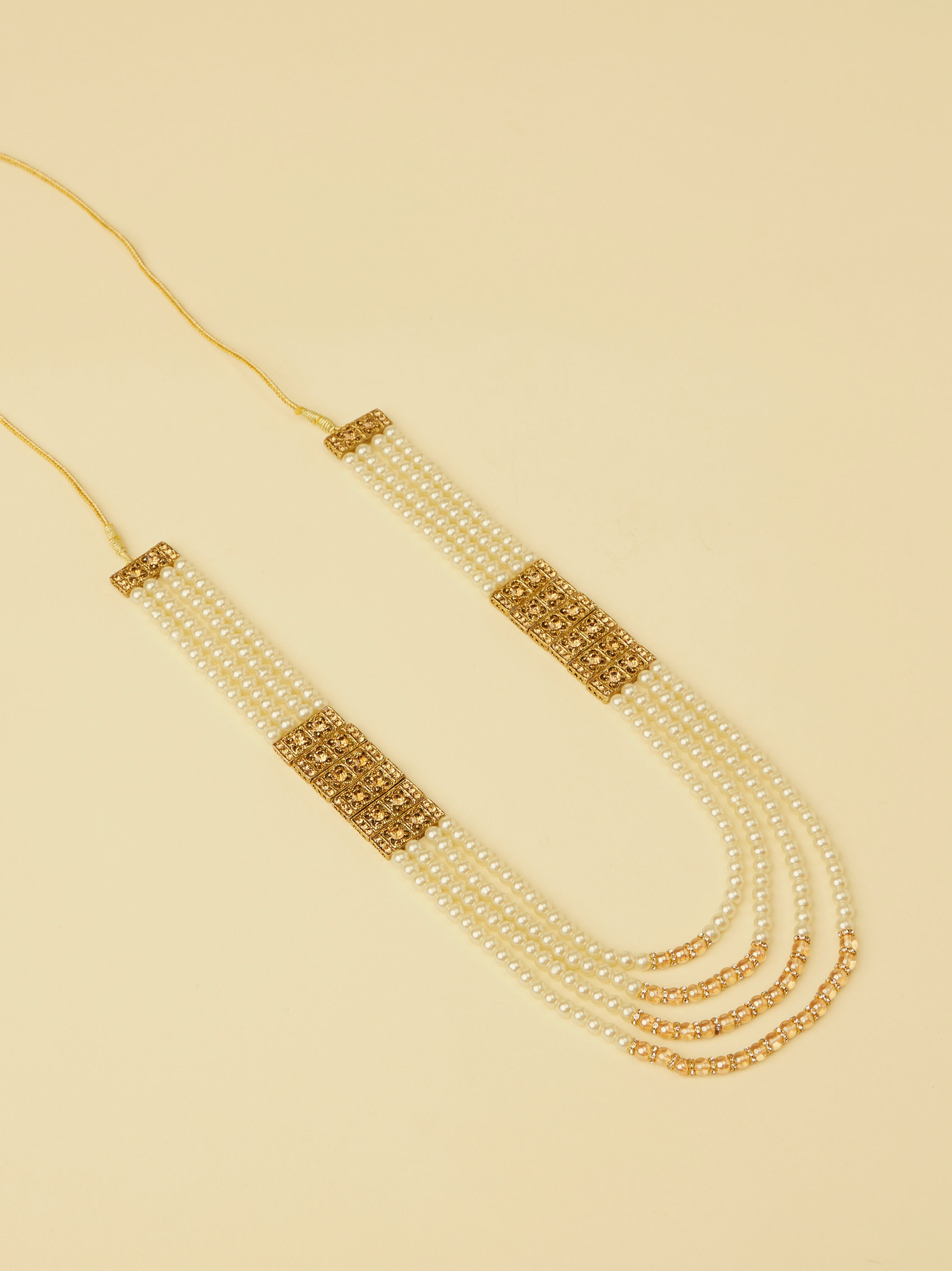 Manyavar Men Pearl and Pink Stone Pendant Mala