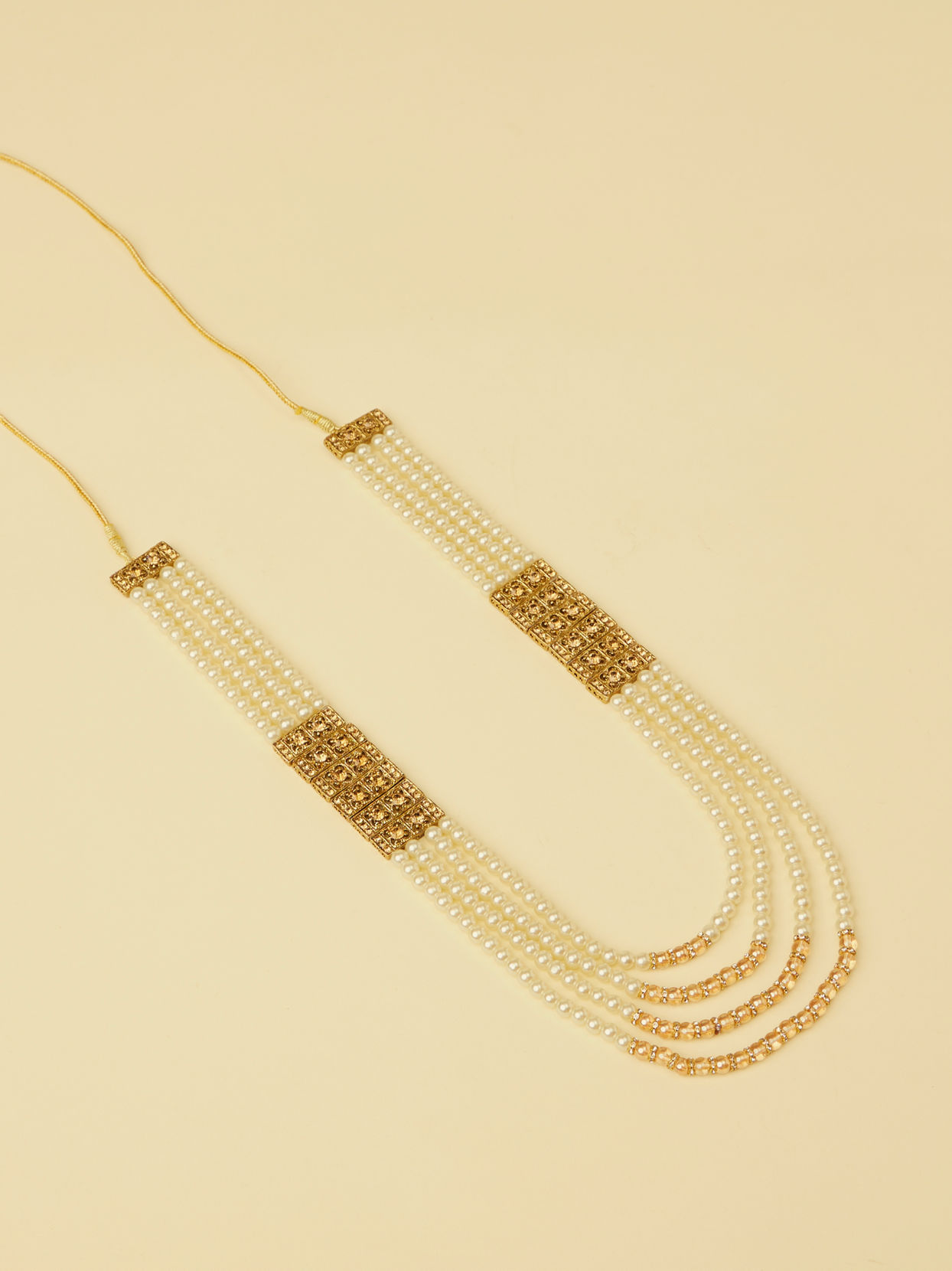 Manyavar Men Pearl and Pink Stone Pendant Mala