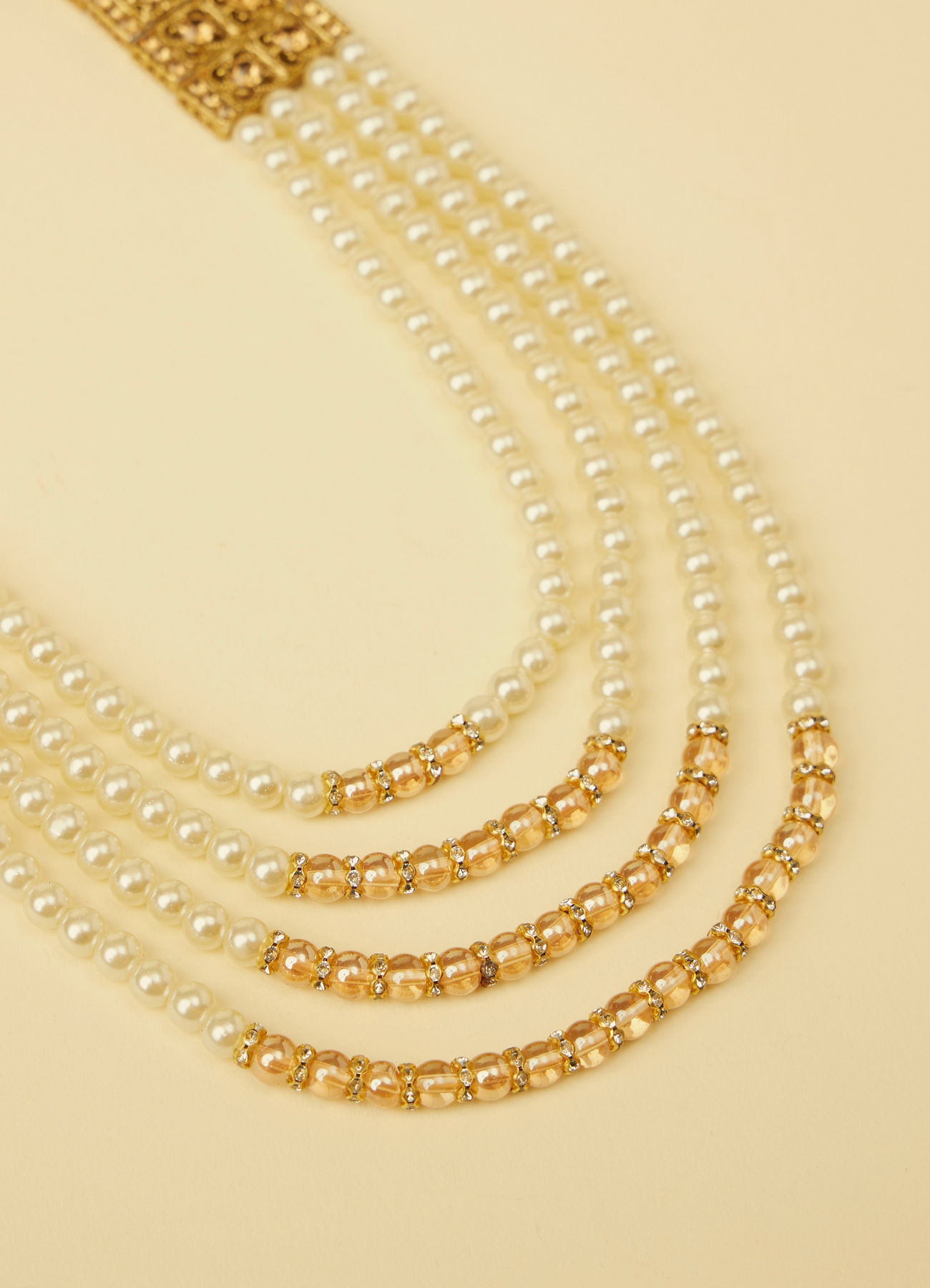 Manyavar Men Pearl and Pink Stone Pendant Mala