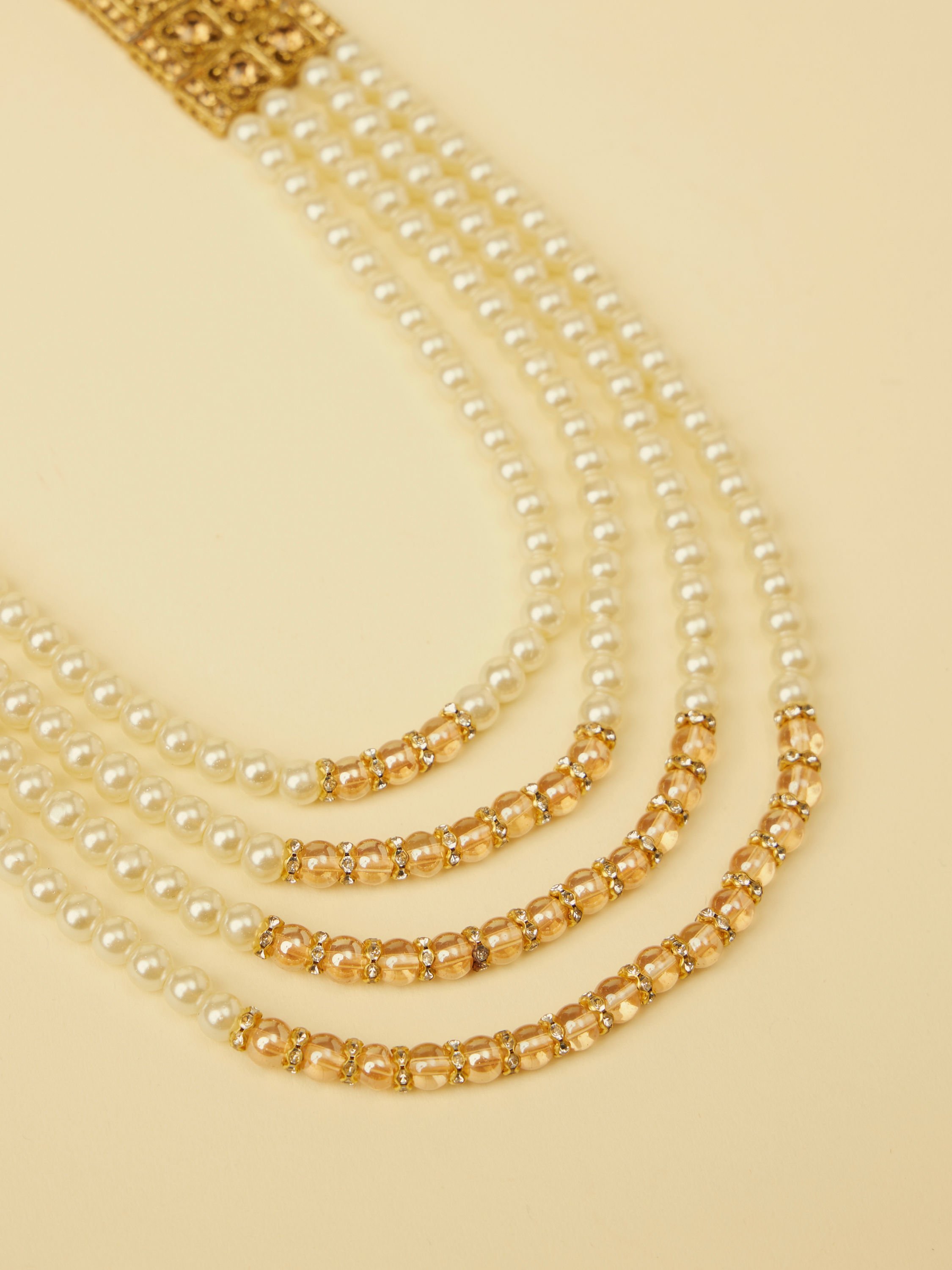 Manyavar Men Pearl and Pink Stone Pendant Mala