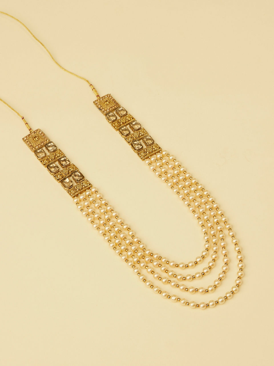 Manyavar Men Pearl and Amber Stone Pendant Mala