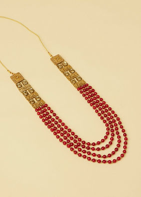 Manyavar Men Red Stone Layered Mala with Stone Embellishments