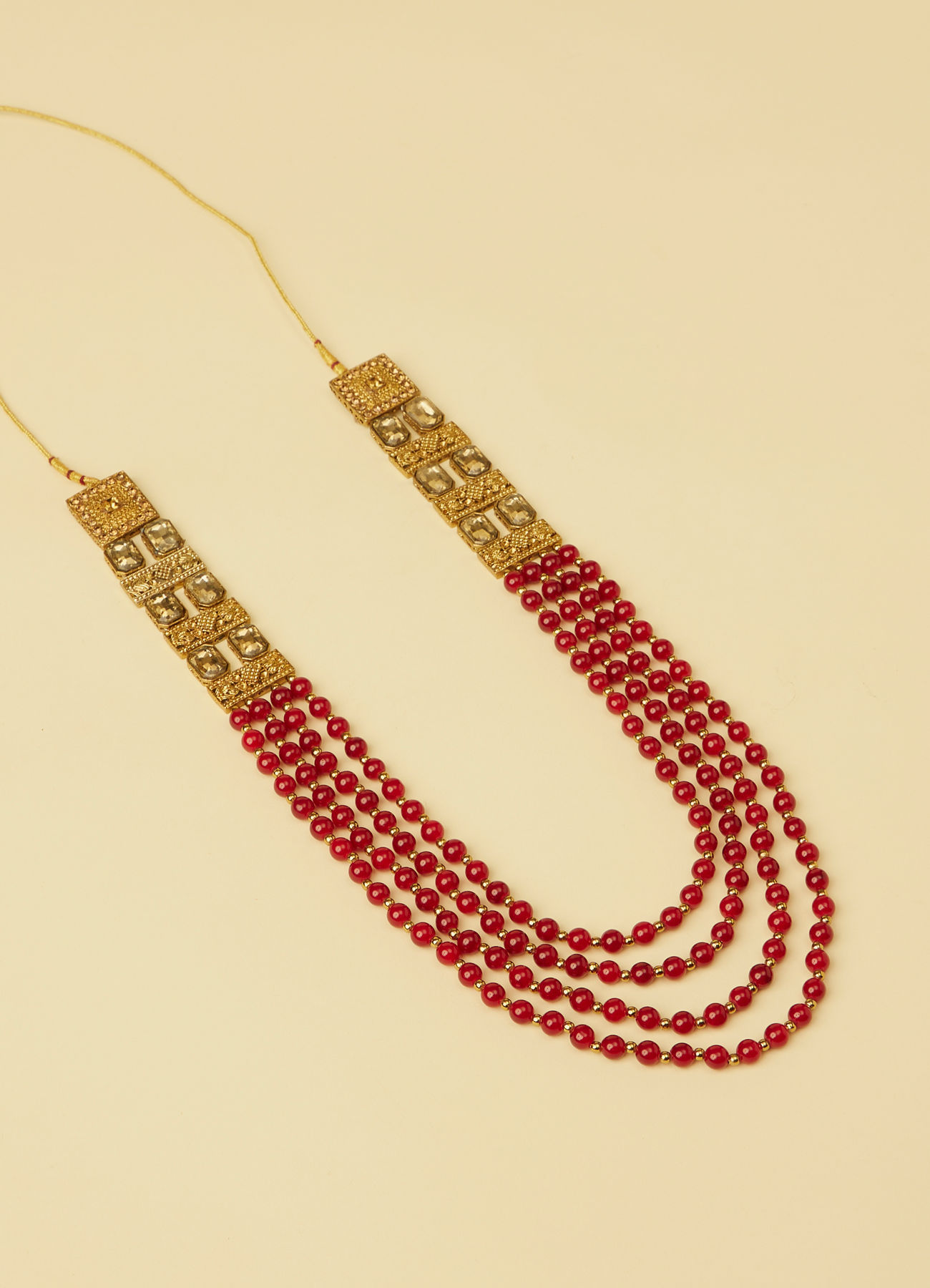 Manyavar Men Red Stone Layered Mala with Stone Embellishments