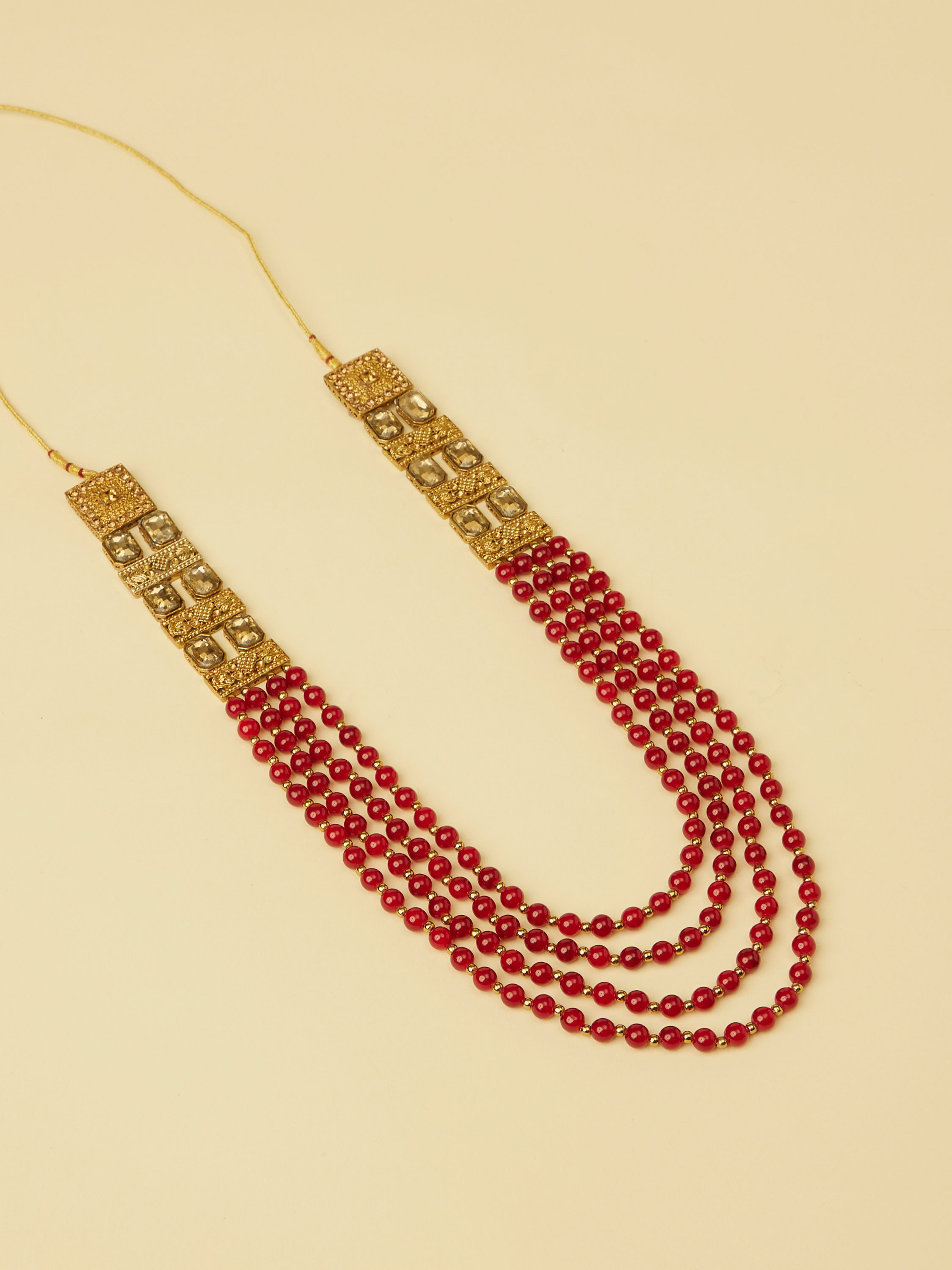 Manyavar Men Red Stone Layered Mala with Stone Embellishments