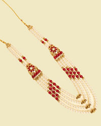Manyavar Men Pearl and Maroon Stone Brooch Mala