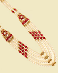 Manyavar Men Pearl and Maroon Stone Brooch Mala