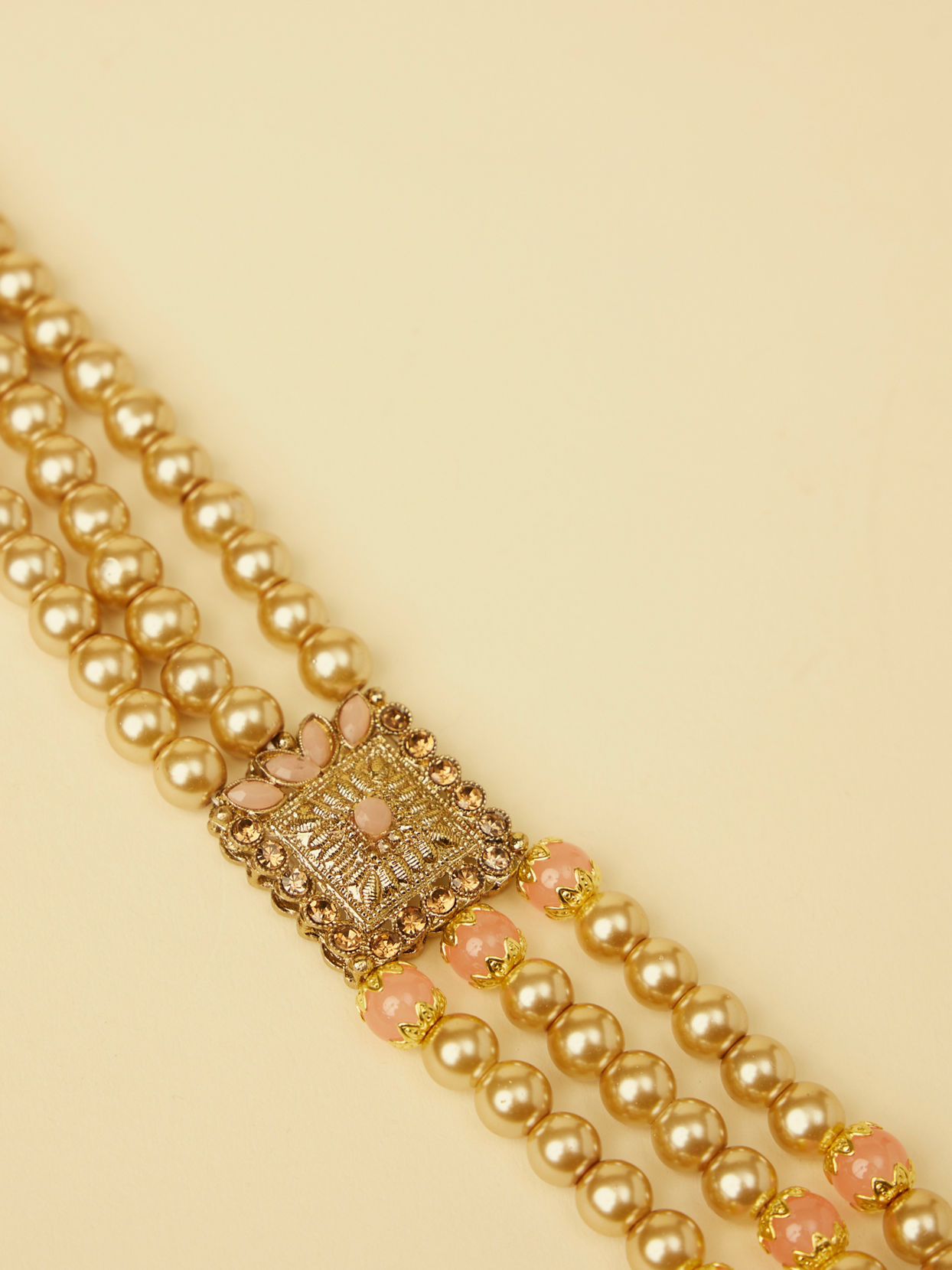 Manyavar Men Pearl and Pink Stone Layered Mala