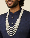 alt message - Manyavar Men Pearl and Cream Stone Ornate Mala image number 2