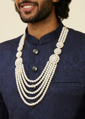 alt message - Manyavar Men Pearl and Cream Stone Ornate Mala image number 2