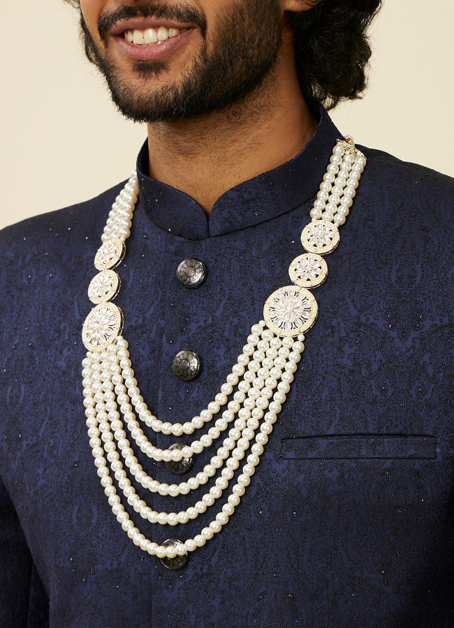 Manyavar Men Pearl and Cream Stone Ornate Mala