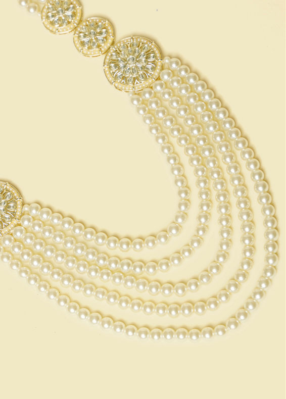 Manyavar Men Pearl and Cream Stone Ornate Mala