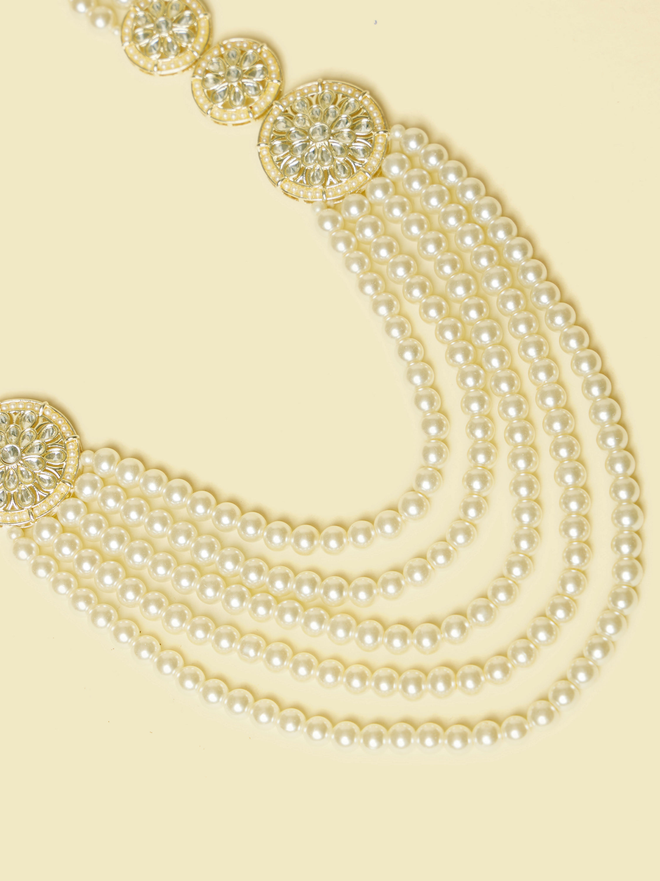 Manyavar Men Pearl and Cream Stone Ornate Mala