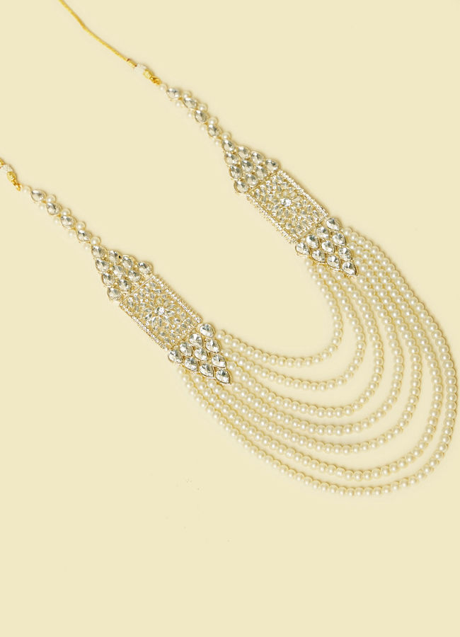 Manyavar Men Cream and Polki Pendant Mala