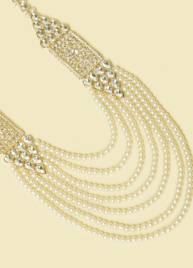 Manyavar Men Cream and Polki Pendant Mala