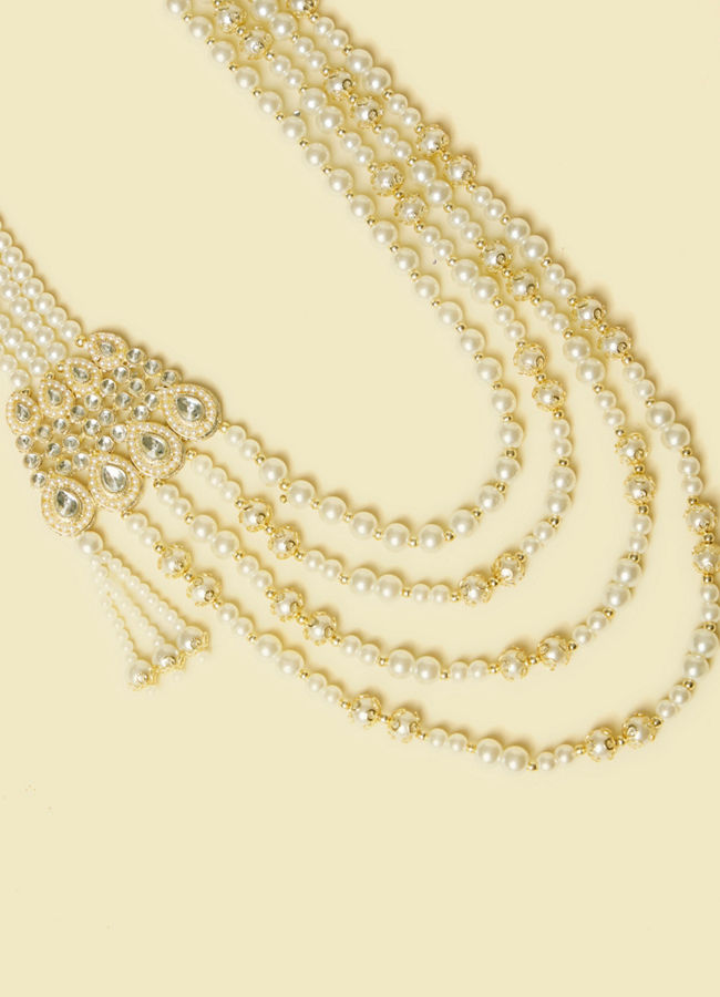 Manyavar Men Cream and Polki Ornate Mala