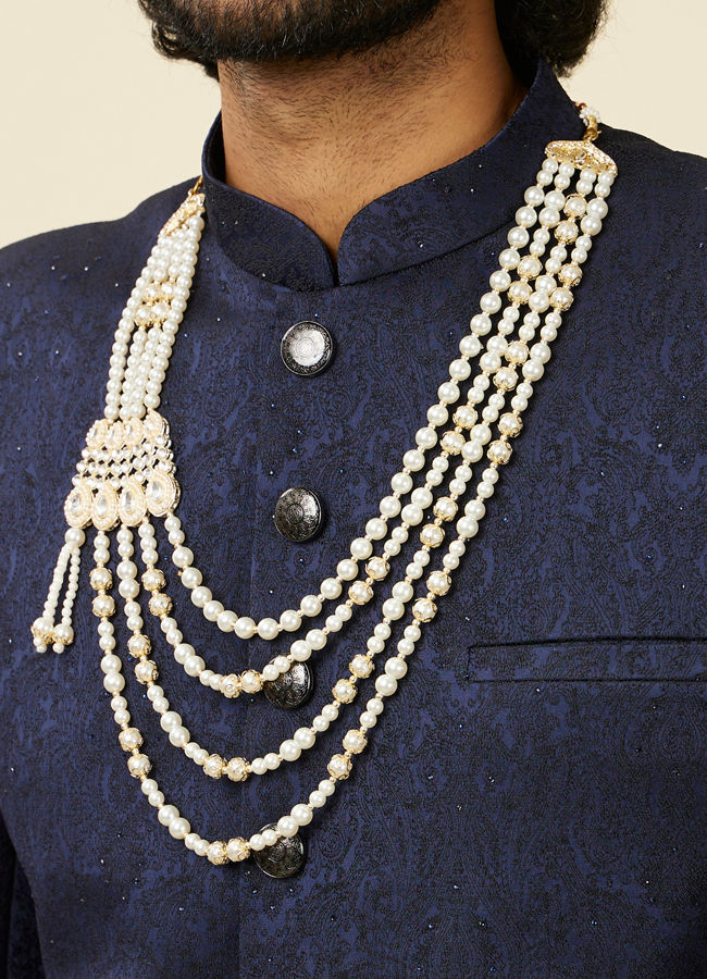 alt message - Manyavar Men Cream and Polki Ornate Mala image number 2