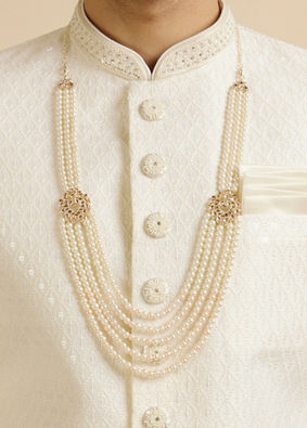 Manyavar Men Warm White Vibrant Peach Mala