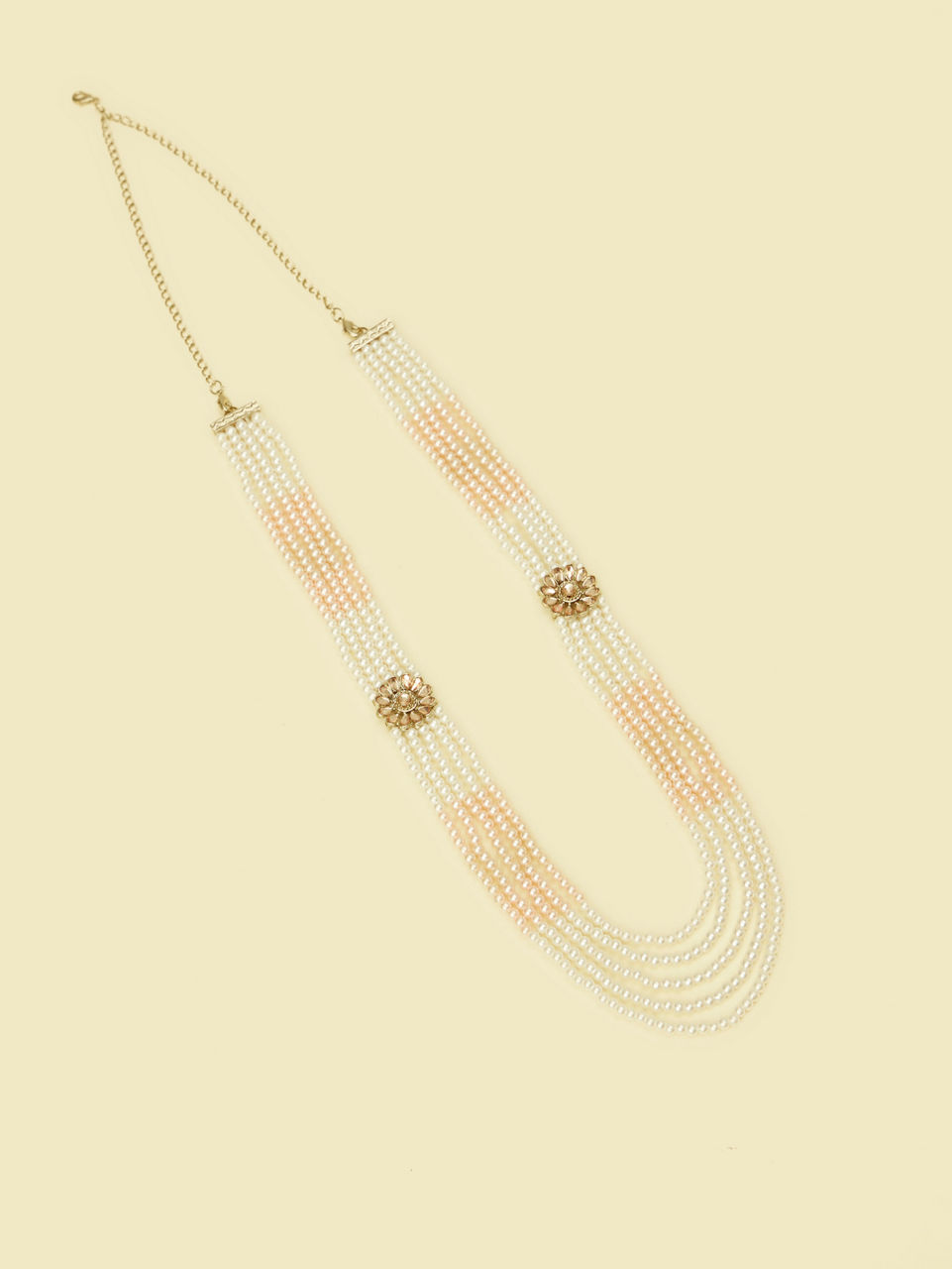 Manyavar Men Elegant White-Peach Wedding Mala