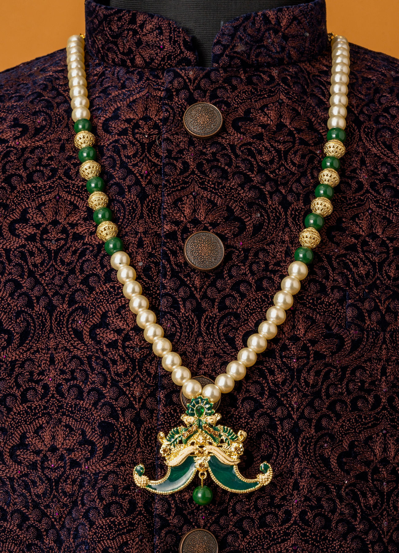 Manyavar Men Elegant Teal Green Mala