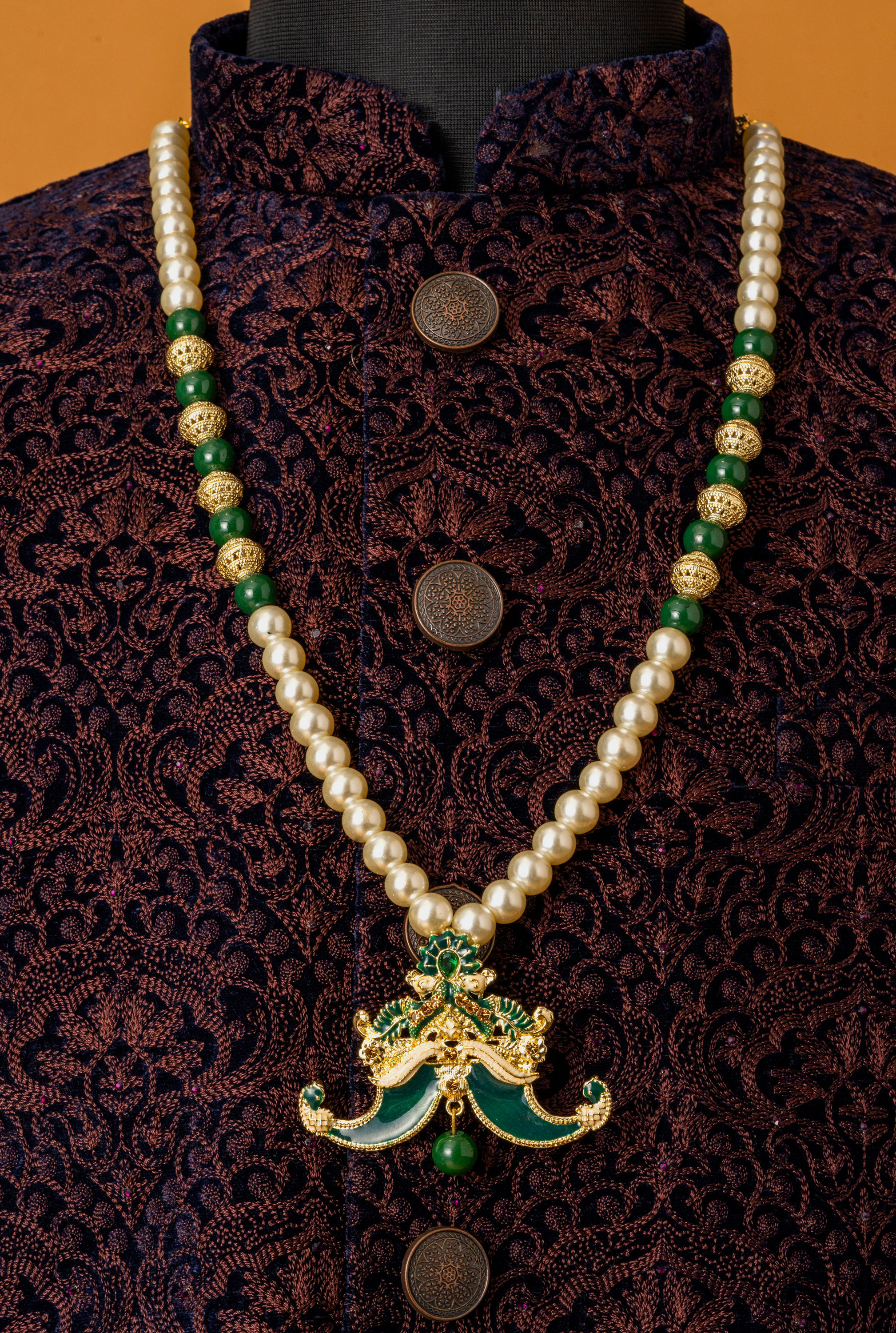 Manyavar Men Elegant Teal Green Mala