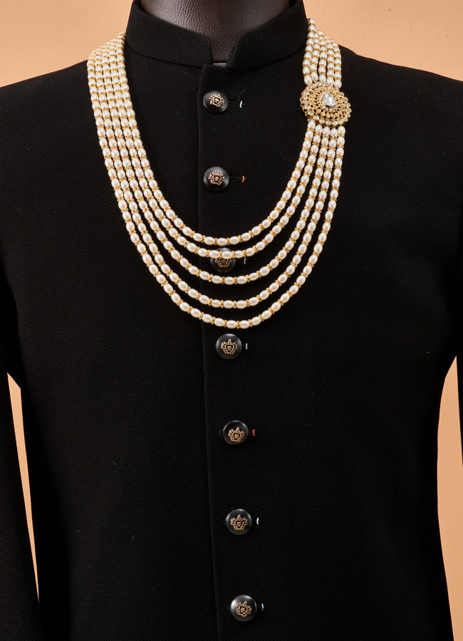 Manyavar Men Cream Mala with Pearl Detailing