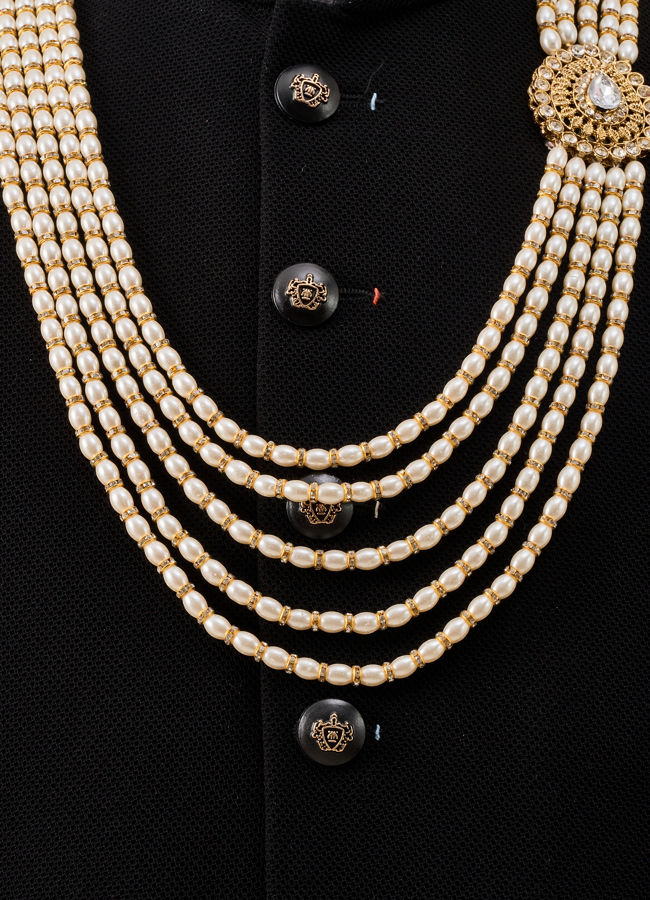 Manyavar Men Cream Mala with Pearl Detailing