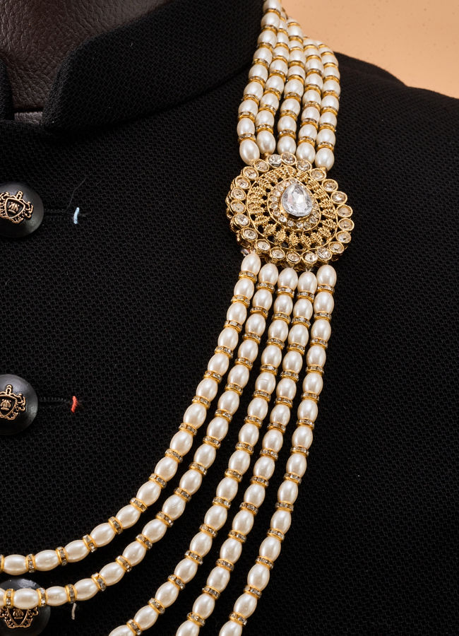Manyavar Men Cream Mala with Pearl Detailing
