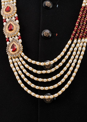 Manyavar Men Maroon Mala with Pearl Beading and Embellishments