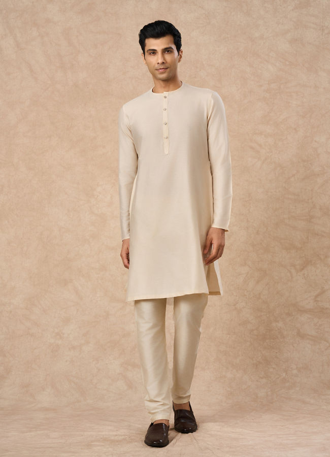 Manyavar Men Champagne Blended Viscose Kurta