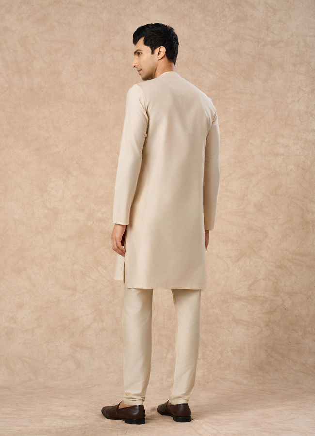 Manyavar Men Champagne Blended Viscose Kurta