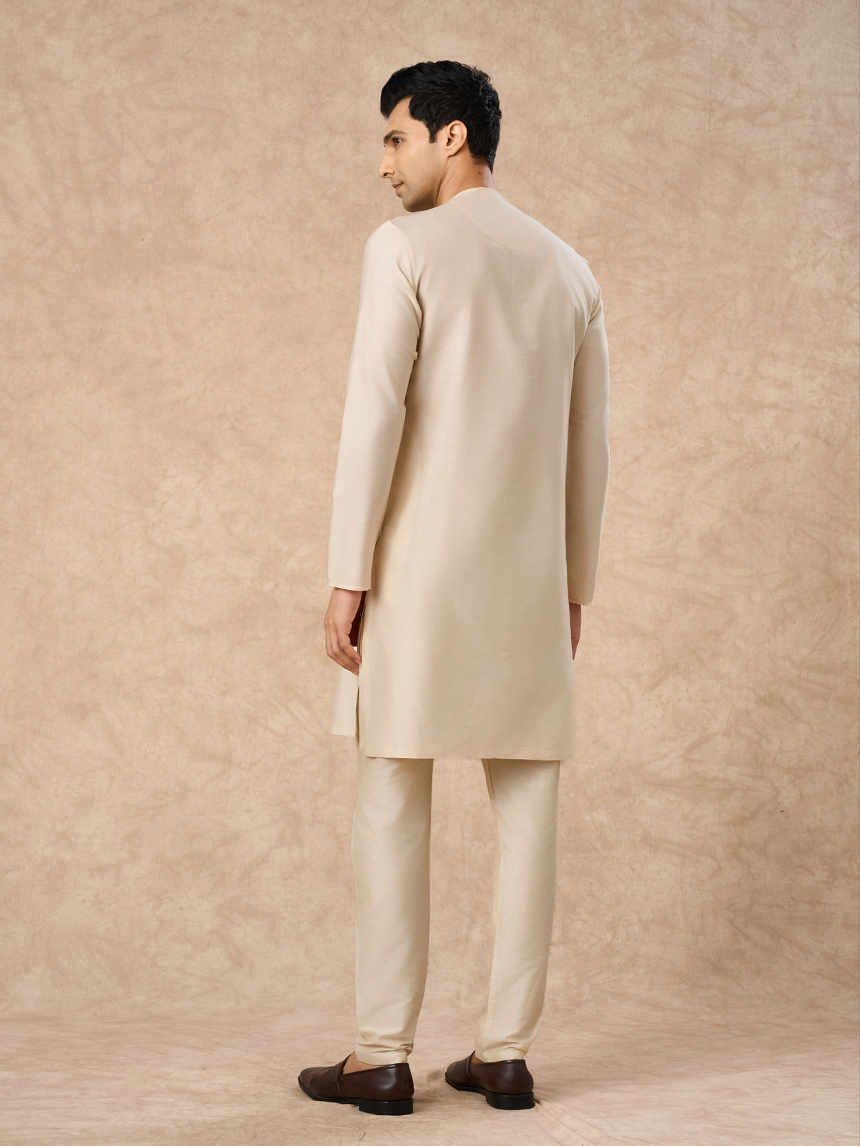 Manyavar Men Champagne Blended Viscose Kurta