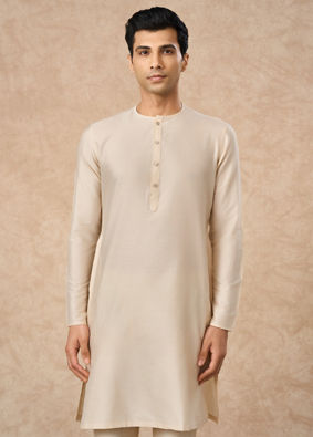 Manyavar Men Champagne Blended Viscose Kurta