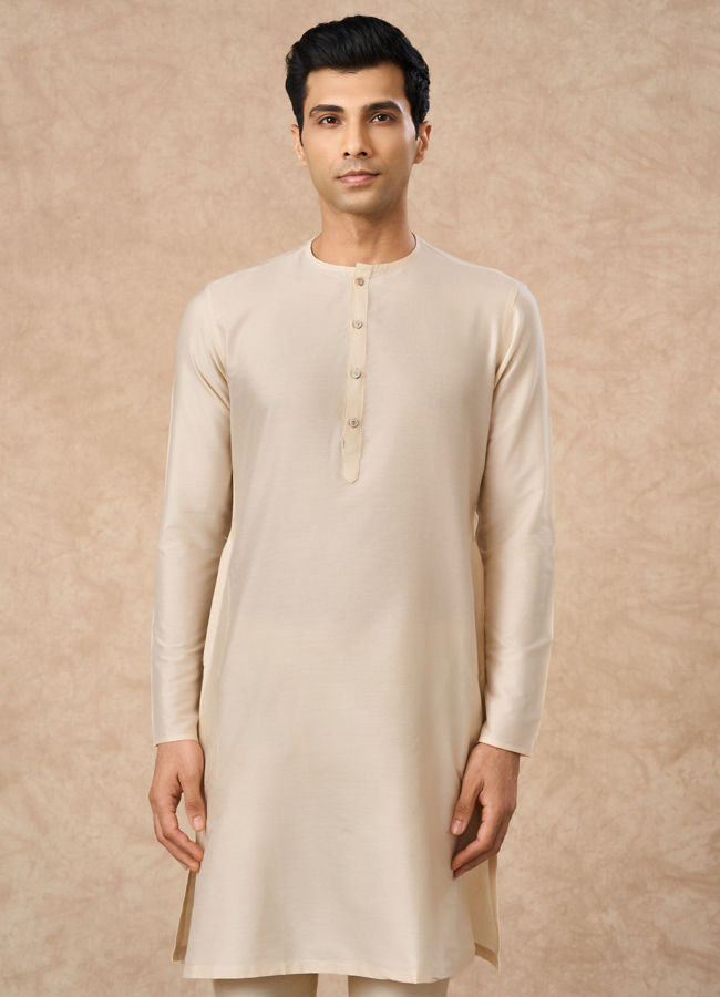 Manyavar Men Champagne Blended Viscose Kurta