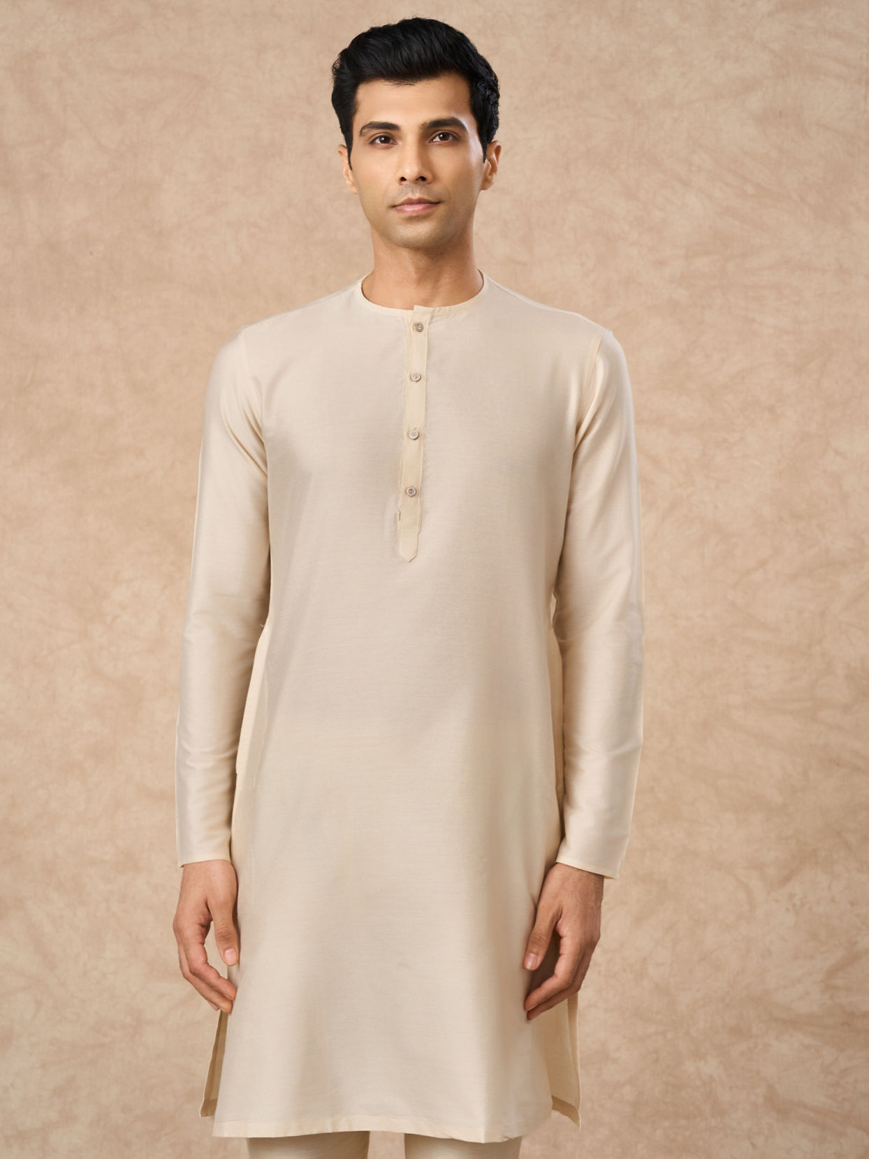 Manyavar Men Champagne Blended Viscose Kurta