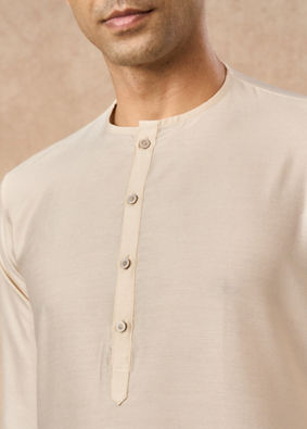 Manyavar Men Champagne Blended Viscose Kurta