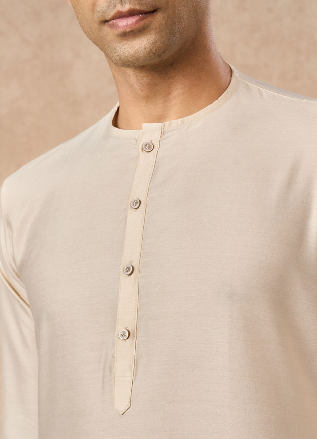 Manyavar Men Champagne Blended Viscose Kurta