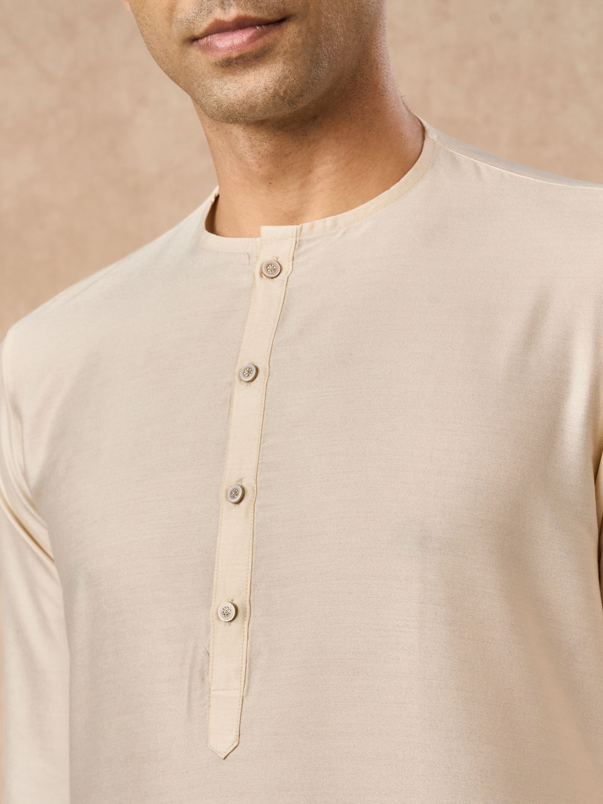 Manyavar Men Champagne Blended Viscose Kurta