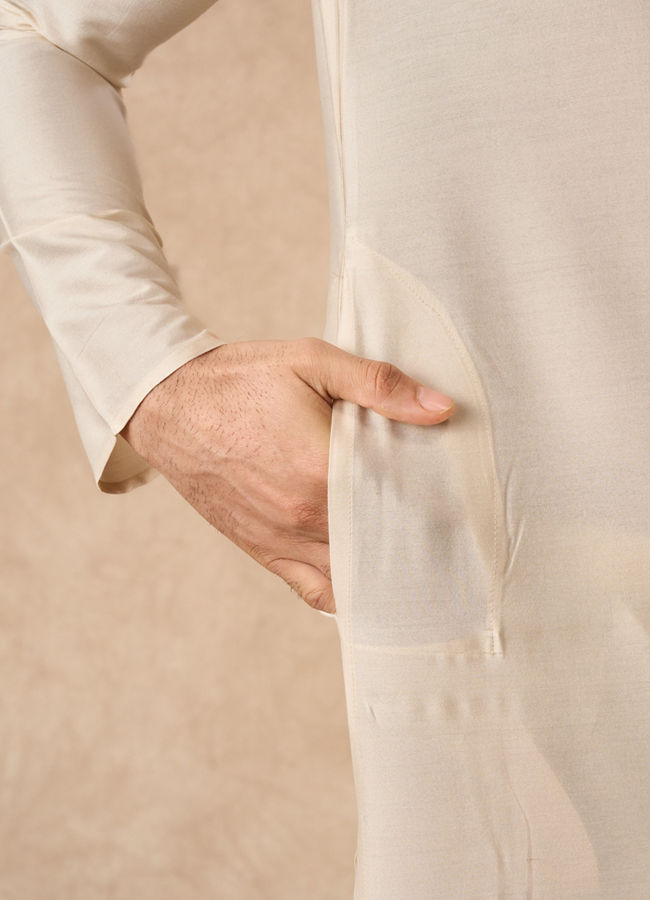 Manyavar Men Champagne Blended Viscose Kurta