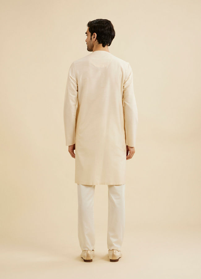 Manyavar Men Pearl White Solid Kurta