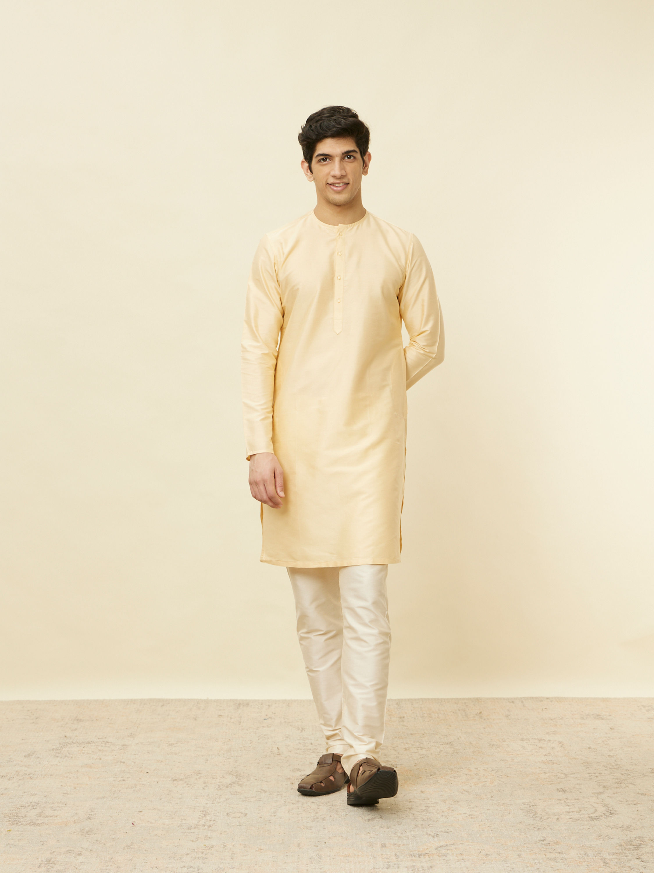 Manyavar Men Biscuit Beige Bandhgala Kurta