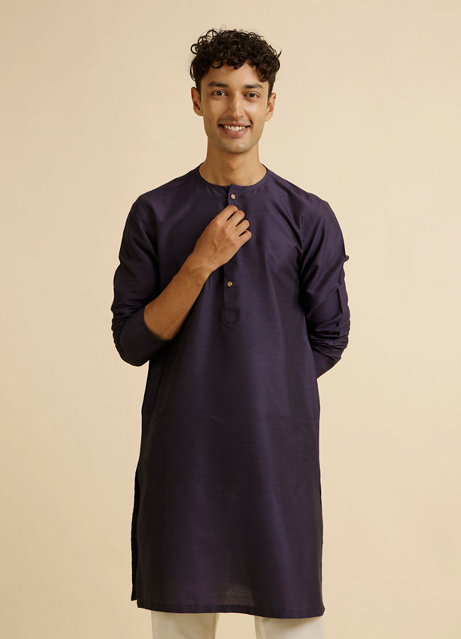 alt message - Manyavar Men Dark Blue Classic Plain Inside Kurta image number 0